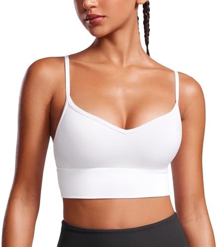 Womens Sweetheart Longline Sports Bra - V Neck Adjustable Thin Strap Yoga Bra Camisole Padded Crop Top