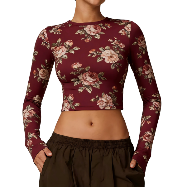 Floral Elegance Long Sleeve Crop Top