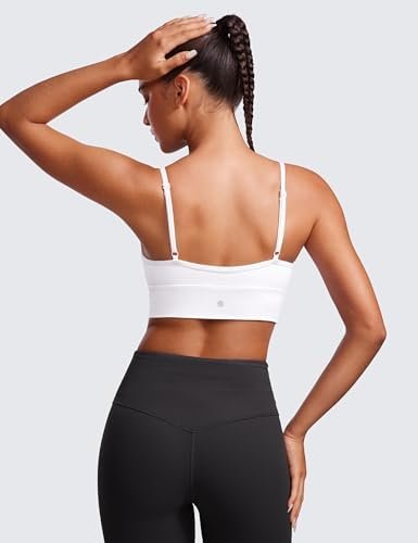 Womens Sweetheart Longline Sports Bra - V Neck Adjustable Thin Strap Yoga Bra Camisole Padded Crop Top